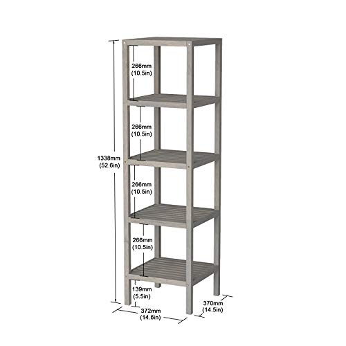 INTERBUILD REAL WOOD Holger 5 Tier Storage Shelving Tower, Acacia Wood, 53" x 15" x 15" - Dusk Grey