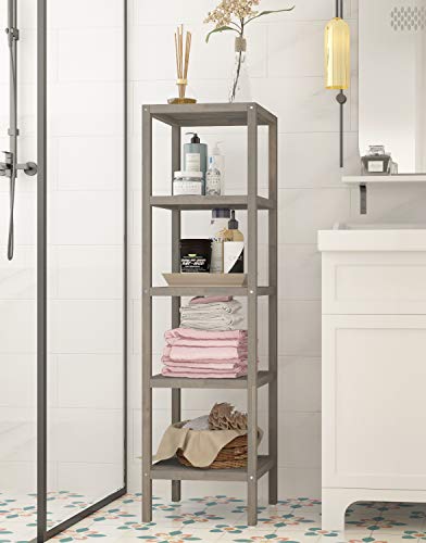 INTERBUILD REAL WOOD Holger 5 Tier Storage Shelving Tower, Acacia Wood, 53" x 15" x 15" - Dusk Grey