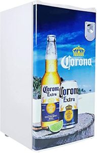 corona compact fridge with bottle opener, 90 l/ 95 quart 3.2 cubic foot for snacks, beverages, juice, beer, den, dorm, office, games room, or rv