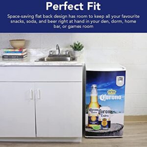 Corona Compact Fridge with Bottle Opener, 90 L/ 95 Quart 3.2 Cubic Foot for Snacks, Beverages, Juice, Beer, Den, Dorm, Office, Games Room, or RV