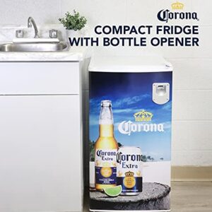 Corona Compact Fridge with Bottle Opener, 90 L/ 95 Quart 3.2 Cubic Foot for Snacks, Beverages, Juice, Beer, Den, Dorm, Office, Games Room, or RV