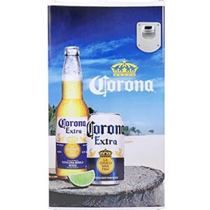 Corona Compact Fridge with Bottle Opener, 90 L/ 95 Quart 3.2 Cubic Foot for Snacks, Beverages, Juice, Beer, Den, Dorm, Office, Games Room, or RV