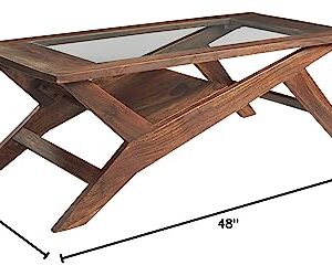 Signature Design by Ashley Charzine Contemporary Rectangular Coffee Table with Clear Tempered Glass Top, Brown