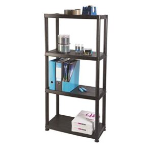 ram quality products primo 12 inch 4 tier plastic storage shelving unit organizer, black