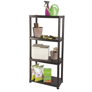 Ram Quality Products Primo 12 inch 4 Tier Plastic Storage Shelving Unit Organizer, Black