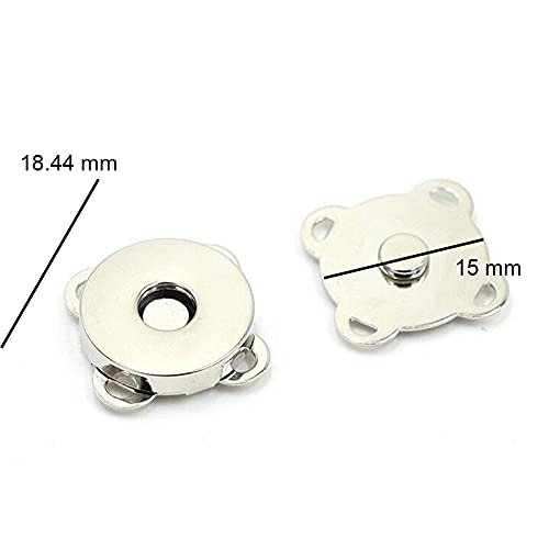 10 Sets Sew in Magnetic Bag Clasps Button Snaps Clasps Magnet Button for Purses Handbag Clothes Scrapbooking Closure Fastener Sewing Craft DIY (Silver,15mm)