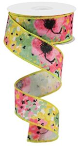 painted floral on canvas wired edge ribbon, 10 yards (yellow, 1.5 inch)