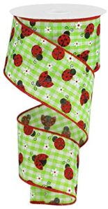 mini ladybugs on canvas wire edged ribbon - 10 yards (light green gingham, 2.5 inch)