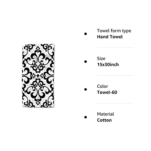 HGOD DESIGNS Black Floral, Vintage Flower Paisley Design Black and White 100% Cotton Soft Bath Hand Towels for Bathroom Kitchen Hotel Spa 15inX30in