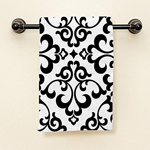 HGOD DESIGNS Black Floral, Vintage Flower Paisley Design Black and White 100% Cotton Soft Bath Hand Towels for Bathroom Kitchen Hotel Spa 15inX30in