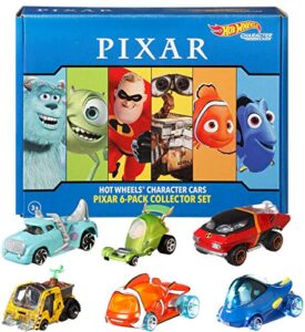 hot wheels pixar toy character car 6-pack in 1:64 scale, collectible set of fan-favorites from disney and pixar movies