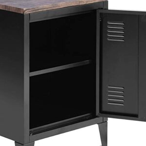 FurnitureR Metal Locker Storage Nightstand for Boy Teens Bedroom with Wood Top/Door 2 Tier Shelves Removable