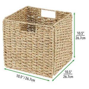 mDesign Seagrass Woven Cube Storage Bin Basket Organizer with Handles for Kitchen Pantry, Cabinet, Cupboard - Shelf and Cubby Organization, Holds Food, Drinks, Snacks, Appliances - 4 Pack, Natural/Tan