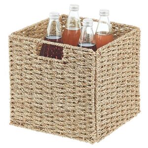 mDesign Seagrass Woven Cube Storage Bin Basket Organizer with Handles for Kitchen Pantry, Cabinet, Cupboard - Shelf and Cubby Organization, Holds Food, Drinks, Snacks, Appliances - 4 Pack, Natural/Tan