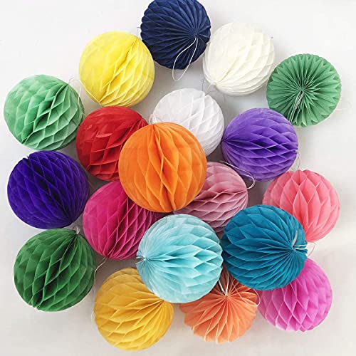 20pcs 3inch Honeycomb Flower Balls Party Honeycomb Balls Decoration Paper Flower Balls Tissue Paper Flower Ball Pom Poms Ball for Birthday Wedding Home Decor (3inch, Multi-Color)