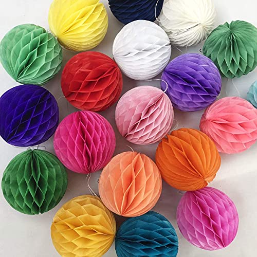 20pcs 3inch Honeycomb Flower Balls Party Honeycomb Balls Decoration Paper Flower Balls Tissue Paper Flower Ball Pom Poms Ball for Birthday Wedding Home Decor (3inch, Multi-Color)