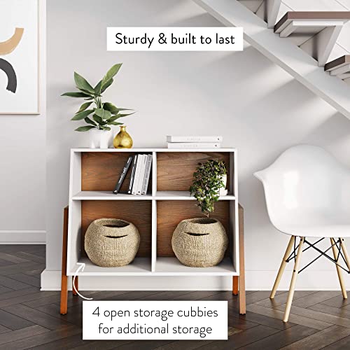 Nathan James 71001 Telos 4-Cube Storage Organizer, White Storage Open Cubby Shelf with Angled Design, Brown/Glossy White