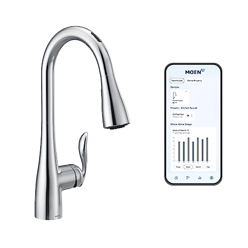 Moen 7594EVC Arbor Smart Faucet Touchless Pull Down Sprayer Kitchen Faucet with Voice Control and Power Boost, Chrome