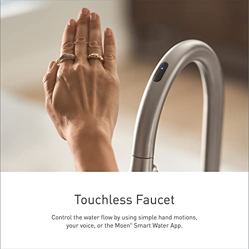 Moen 7594EVC Arbor Smart Faucet Touchless Pull Down Sprayer Kitchen Faucet with Voice Control and Power Boost, Chrome