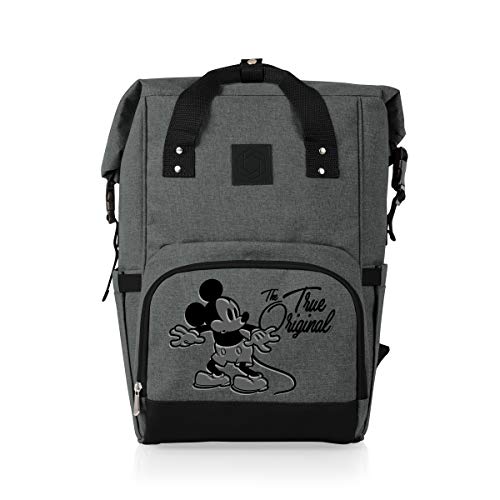 ONIVA - a Picnic Time brand - Disney Mickey Mouse OTG Roll-Top Cooler Backpack - Hiking Backpack Cooler - Soft Cooler Bag, (Heathered Gray) 26 x 7.5 x 10.25