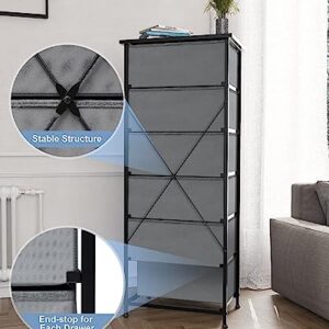 Crestlive Products Vertical Dresser Storage Tower - Sturdy Steel Frame, Wood Top, Easy Pull Fabric Bins, Wood Handles - Organizer Unit for Bedroom, Hallway, Entryway, Closets - 6 Drawers (Gray)