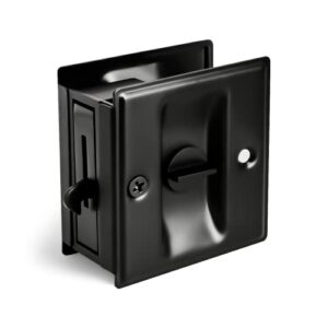 homotek privacy sliding door lock with pull - replace old or damaged pocket locks hardware quickly and easily, 2-3/4”x2-1/2”, for 1-3/8” thickness door, black