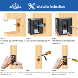 HOMOTEK Privacy Sliding Door Lock with Pull - Replace Old Or Damaged Pocket Locks Hardware Quickly and Easily, 2-3/4”x2-1/2”, for 1-3/8” Thickness Door, Black