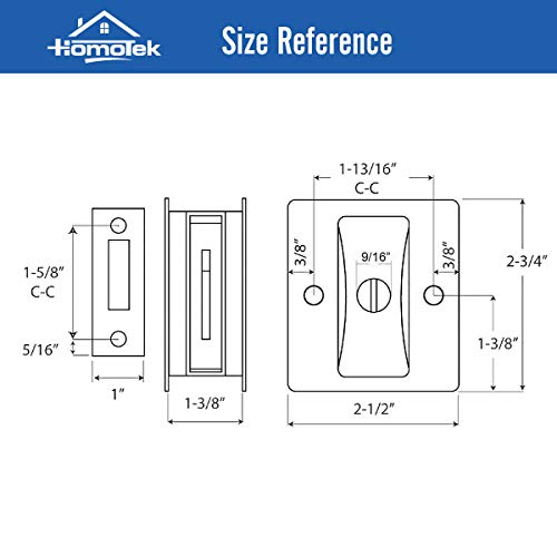 HOMOTEK Privacy Sliding Door Lock with Pull - Replace Old Or Damaged Pocket Locks Hardware Quickly and Easily, 2-3/4”x2-1/2”, for 1-3/8” Thickness Door, Black