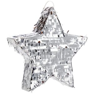 silver foil star pinata for kids birthday, twinkle twinkle little star gender reveal party decorations (small, 13 x 13 x 3 in)