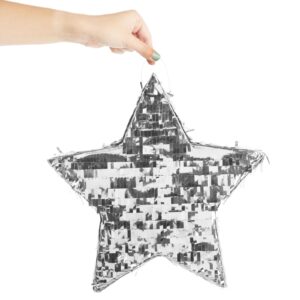 Silver Foil Star Pinata for Kids Birthday, Twinkle Twinkle Little Star Gender Reveal Party Decorations (Small, 13 x 13 x 3 In)