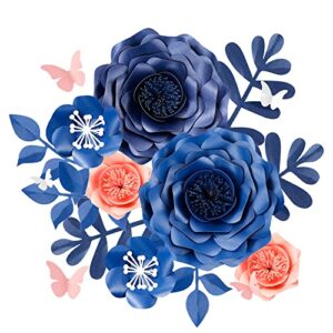 fonder mols giant 3d paper flowers decorations for wall (navy blue & pink, set of 16), baby boy shower, nautical wedding & bridal shower, shark birthday party photobooth backdrop(no diy)