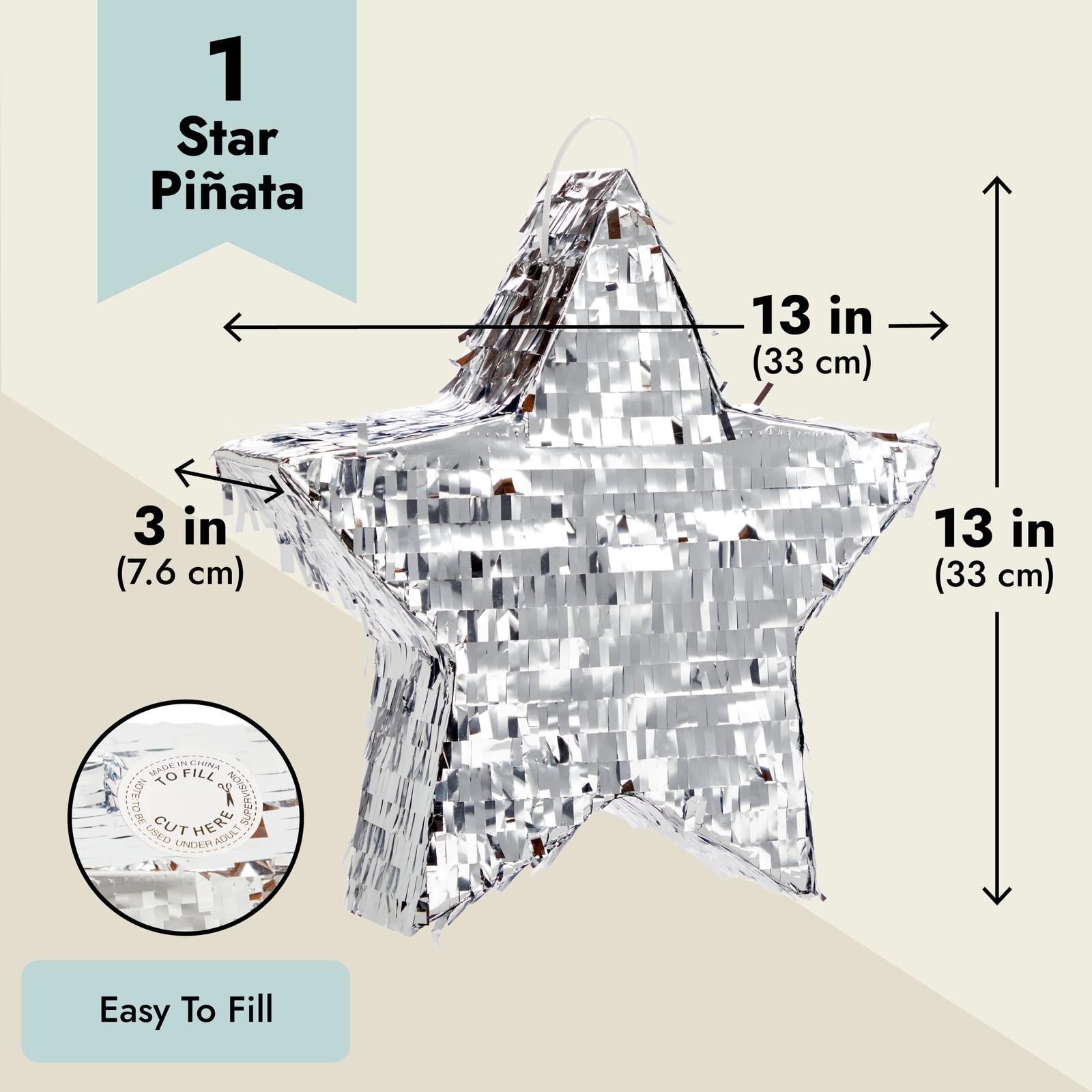 Silver Foil Star Pinata for Kids Birthday, Twinkle Twinkle Little Star Gender Reveal Party Decorations (Small, 13 x 13 x 3 In)