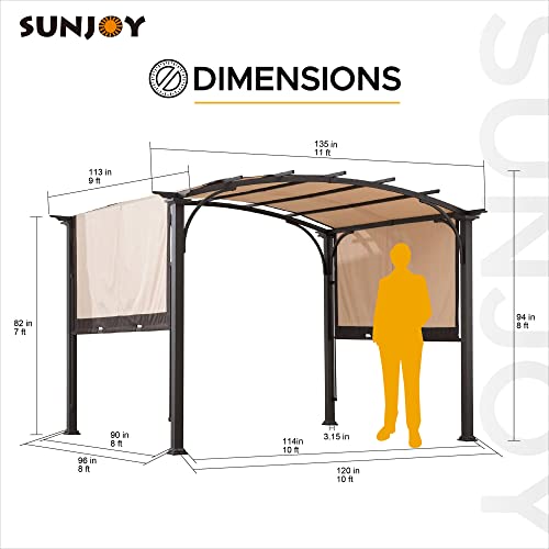 Sunjoy Lindt 9.5 x 11 ft. Steel Arched Pergola with 2-Tone Adjustable Shade, Tan & Brown