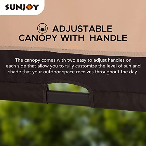 Sunjoy Lindt 9.5 x 11 ft. Steel Arched Pergola with 2-Tone Adjustable Shade, Tan & Brown