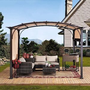 Sunjoy Lindt 9.5 x 11 ft. Steel Arched Pergola with 2-Tone Adjustable Shade, Tan & Brown