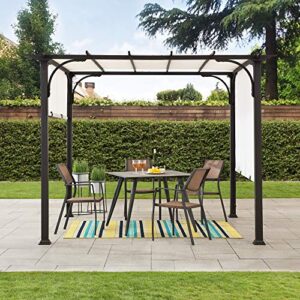 sunjoy 10 x 10 ft. pergola, outdoor patio brown steel classic frame pergola with retractable white canopy shade for backyard, garden activities