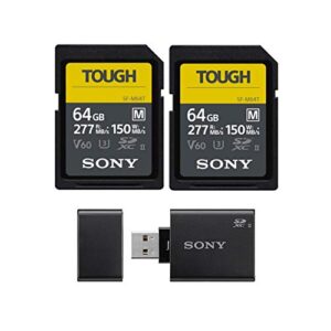 sony 64gb sf-m series high speed tough sd card (2 pack) with mrw-s1 uhs-ii usb 3.1 reader bundle (3 items)