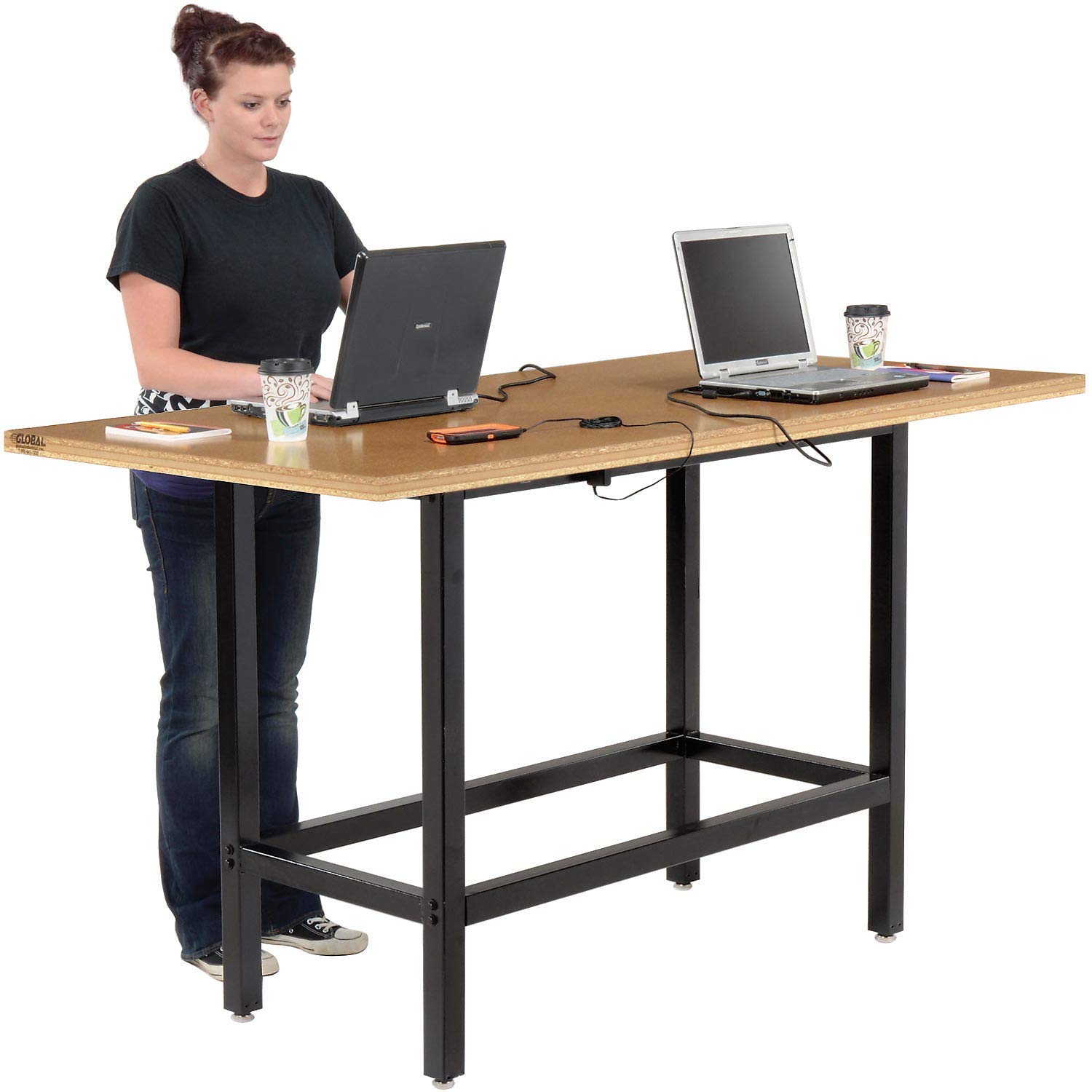 Global Industrial Standing Height Table with Power, MDF Top, 72" L x 36" W x 42" H