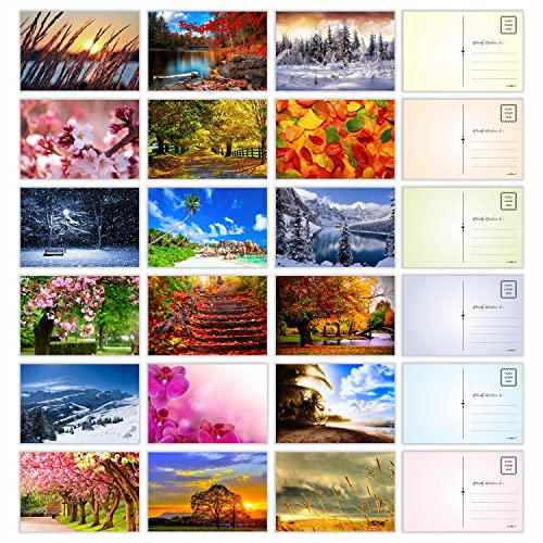 PARTH iMPEX Seasonal Nature Postcards - (Pack of 54) 4"x6" Bulk Variety of Fall Autumn Winter Summer Spring Theme with Mailing Side - all Occasion Cards