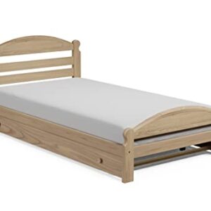 Arizona Twin Bed with Trundle Solid Pine Wooden Trundle Bed Hardwood Slats Support Unfinished Suitable for Boys Girls Kids Bedroom Single Wooden Bed Frame