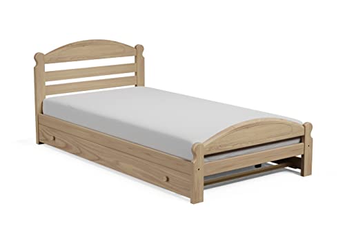 Arizona Twin Bed with Trundle Solid Pine Wooden Trundle Bed Hardwood Slats Support Unfinished Suitable for Boys Girls Kids Bedroom Single Wooden Bed Frame