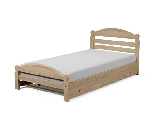 Arizona Twin Bed with Trundle Solid Pine Wooden Trundle Bed Hardwood Slats Support Unfinished Suitable for Boys Girls Kids Bedroom Single Wooden Bed Frame