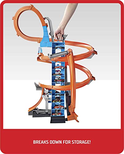 Hot Wheels Toy Car Track Set Sky Crash Tower, More Than 2.5-Ft Tall with Motorized Booster, 1:64 Scale Toy Car