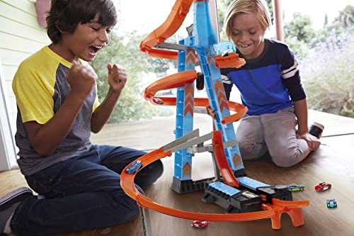 Hot Wheels Toy Car Track Set Sky Crash Tower, More Than 2.5-Ft Tall with Motorized Booster, 1:64 Scale Toy Car