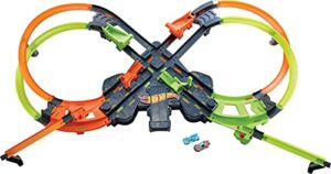 hot wheels toy car track set colossal crash, more than 5-ft wide, powered by motorized booster, 1:64 scale car