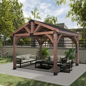 backyard discovery arlington 12x10 all cedar gazebo, walnut, insulated steel roof, water resistant, wind resistant up to 100 mph, withstand 6,391 lbs of snow