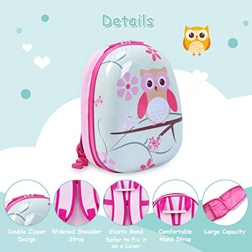 GYMAX Kids Carry On Luggage Set, 12" & 16" 2PCS Rolling Suitcase (Owl)