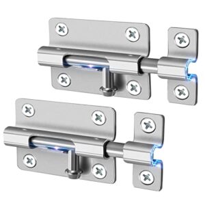 door security slide latch lock, 2 pack keyless entry thickened heavy duty steel sliding door lock, easy to install gate with 12 screws