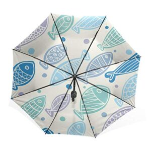 Umbrella Folded Marine Cute Fish Kids Underwater Windproof Travel Wind Umbrella Rain & Wind Resistant Compact And Lightweight For Business And Travels