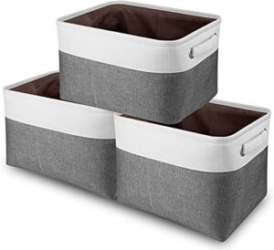 awekris large storage basket bin set [3-pack] storage cube box foldable canvas fabric collapsible organizer with handles for home office closet toys clothes kids room nursery